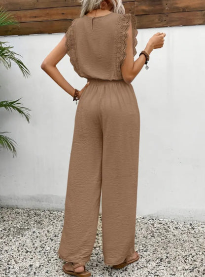 EVELIEN | Jumpsuit met Kanten Mouwdetails – Comfortabele Zomerlook met Wijde Pijpen
