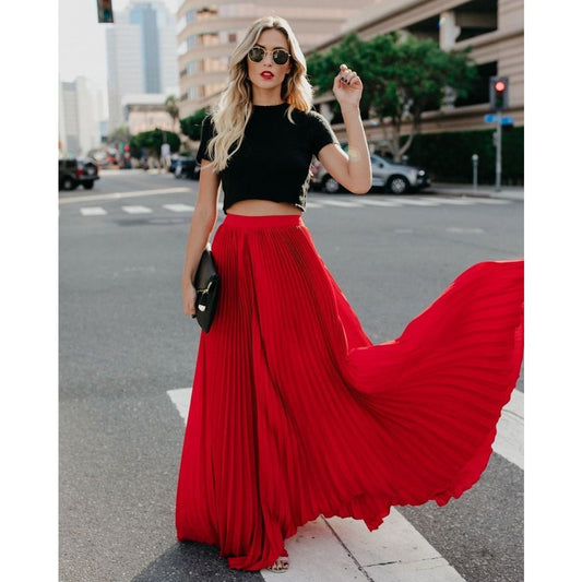 KARLIJN | Plissé Maxi Rok – Satijnlook in Diverse Kleuren | Vrouwelijke Elegantie