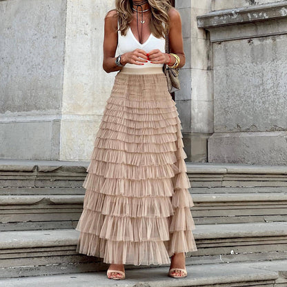 INE | Maxi Rok met Volants – Elegante Gelaagde Tule Rok voor Dames
