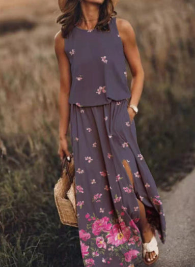 ZENDAYA | Mouwloze Maxi Jurk met Split – Casual Zomerjurk met Pockets