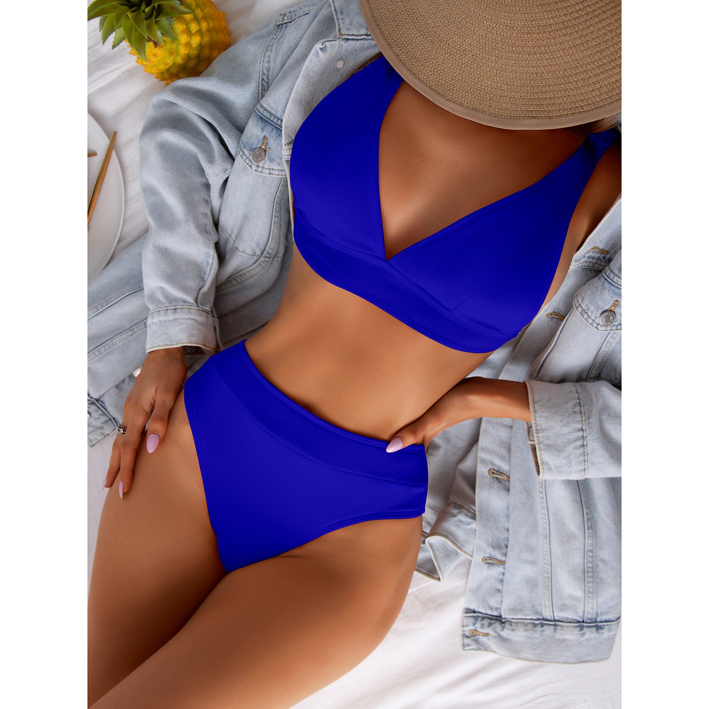 ABBY | High Waist Bikini Dames – Klassieke Bikini Set met V-Hals Top