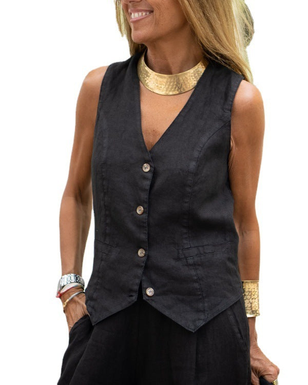 GINETTE | Linnenlook Gilet – Minimalistisch, Fris & Tijdloos Elegant