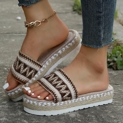 MONTANA | Boho Plateau Slippers Dames met Gevlochten Zool – Zomerse Instappers