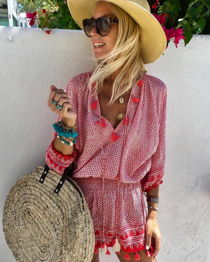 ARIANA | Zomerse Boho Jurk Dames – Met Print en Kwastjes
