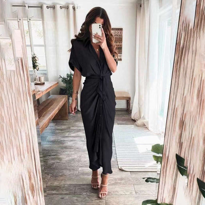 KIKI | Elegante Knoopjurk met V-Hals – Flatterende Drape & Zomers Comfort