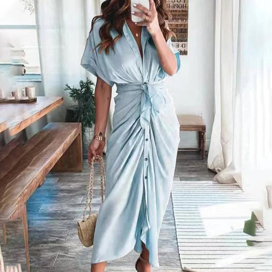 KIKI | Elegante Knoopjurk met V-Hals – Flatterende Drape & Zomers Comfort