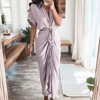 KIKI | Elegante Knoopjurk met V-Hals – Flatterende Drape & Zomers Comfort
