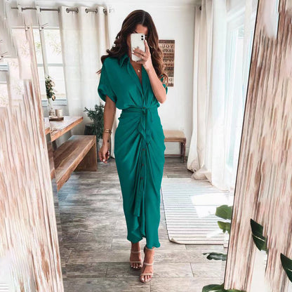 KIKI | Elegante Knoopjurk met V-Hals – Flatterende Drape & Zomers Comfort