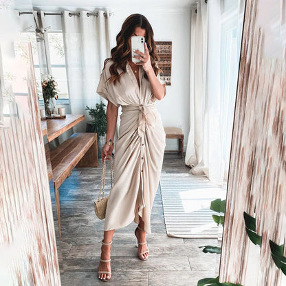 KIKI | Elegante Knoopjurk met V-Hals – Flatterende Drape & Zomers Comfort