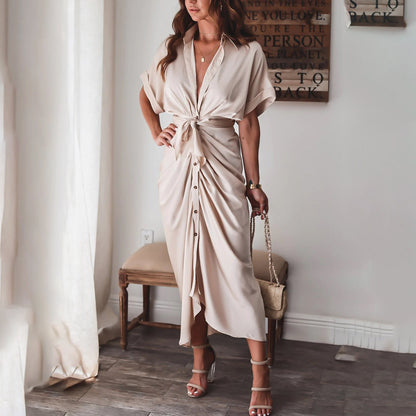 KIKI | Elegante Knoopjurk met V-Hals – Flatterende Drape & Zomers Comfort