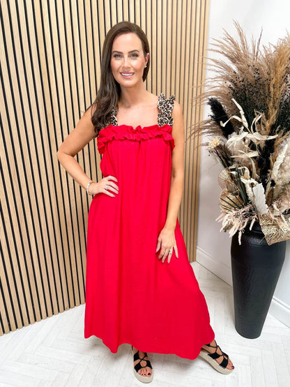 NESS | Maxi Zomerjurk met Panterbandjes – Katoenen Comfort in Stijl