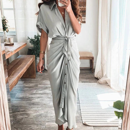 KIKI | Elegante Knoopjurk met V-Hals – Flatterende Drape & Zomers Comfort