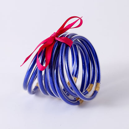 HOLLY | Set van 10 Glanzende Armbanden – Siliconen Glamour in Kleurenmix