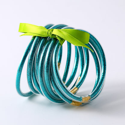 HOLLY | Set van 10 Glanzende Armbanden – Siliconen Glamour in Kleurenmix