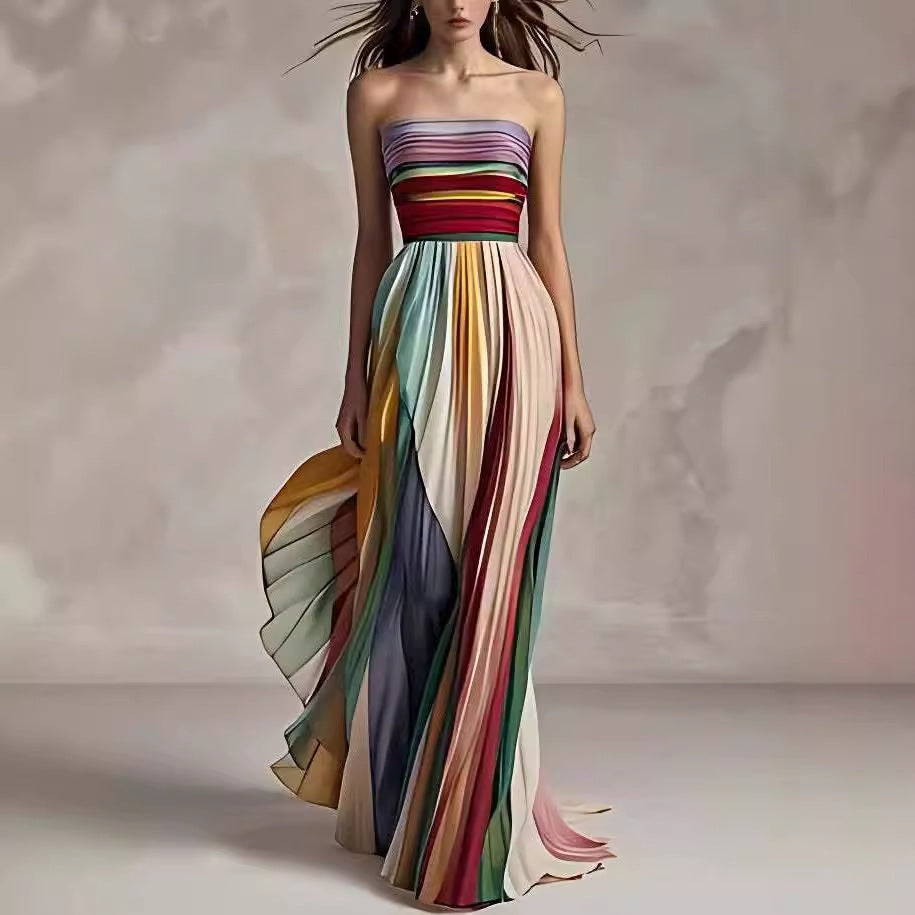 BELISE | Strapless Regenboogjurk – Luxe Geplooide Glamour