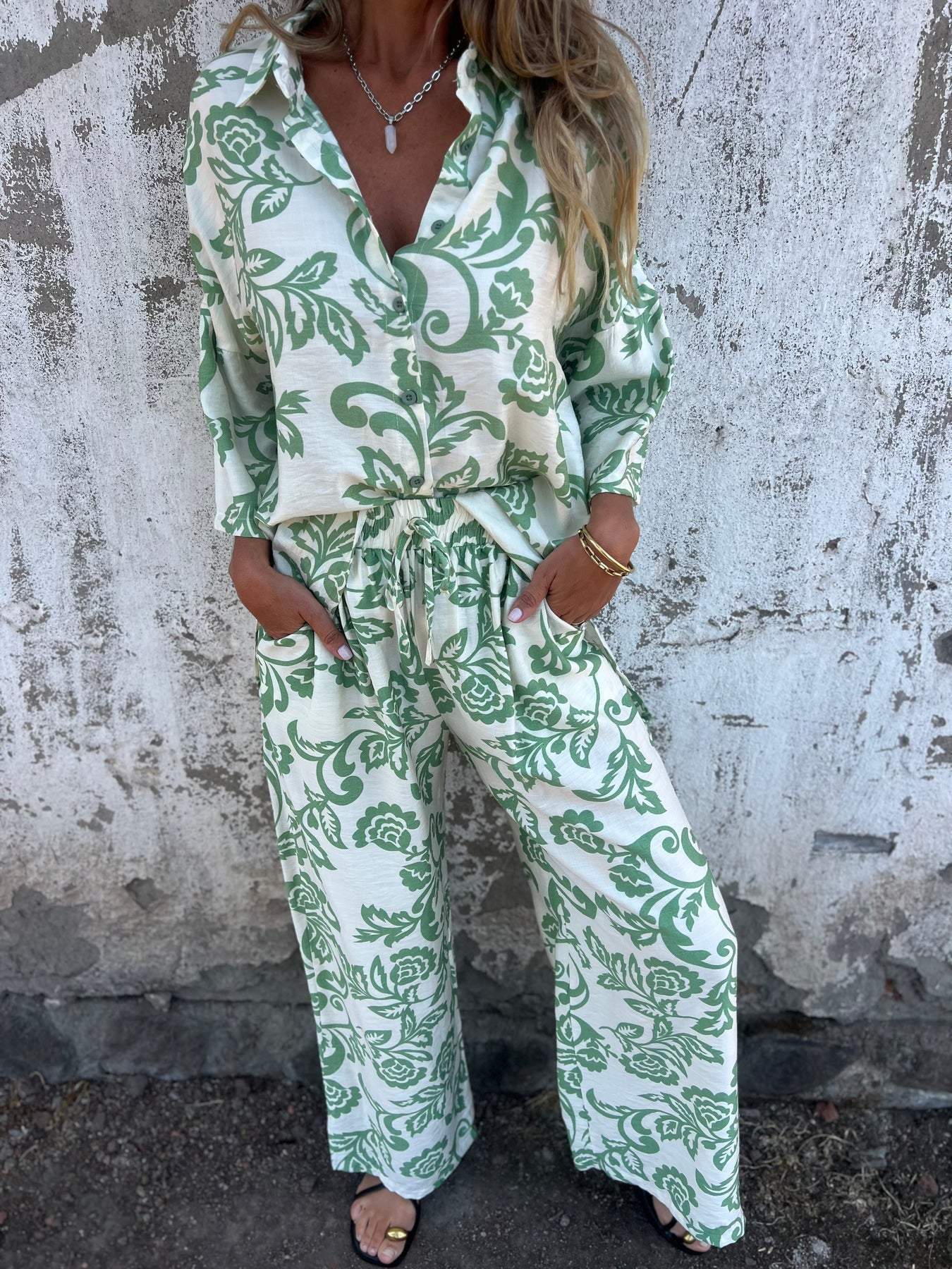 LIENE | Groene en Zwarte Boho Chique Set – Comfortabele Bohemian Outfit