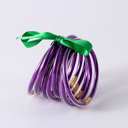 HOLLY | Set van 10 Glanzende Armbanden – Siliconen Glamour in Kleurenmix