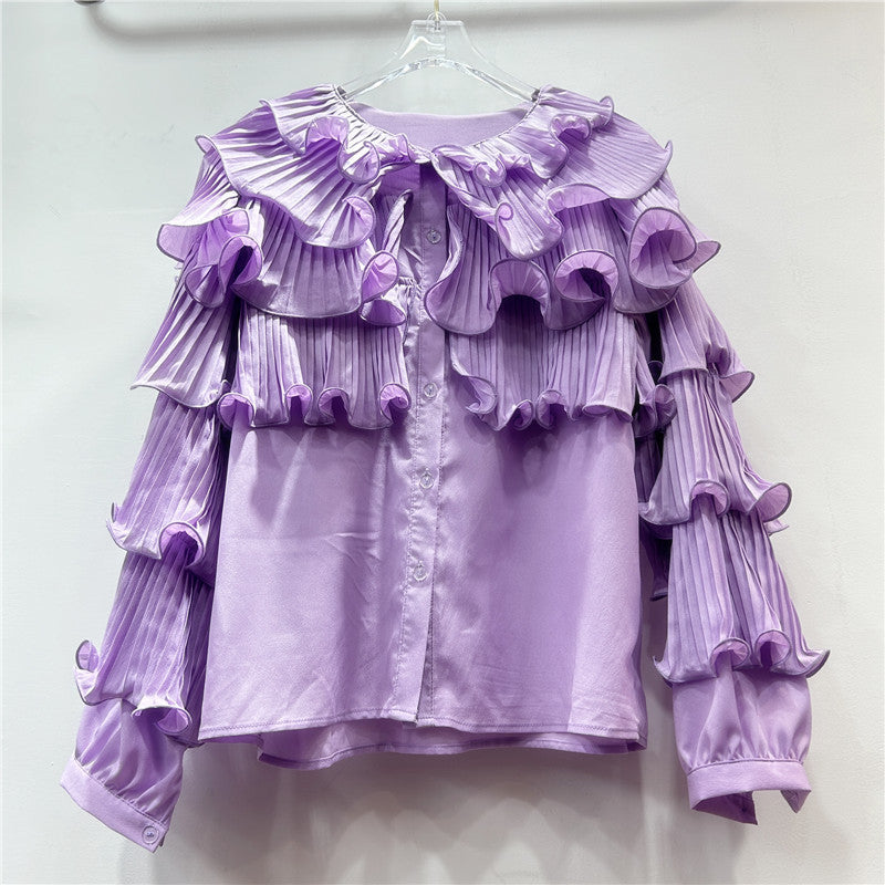 CAAT | Ruches Blouse met Plissé Mouwen – Statement Stijl in Felle Kleuren