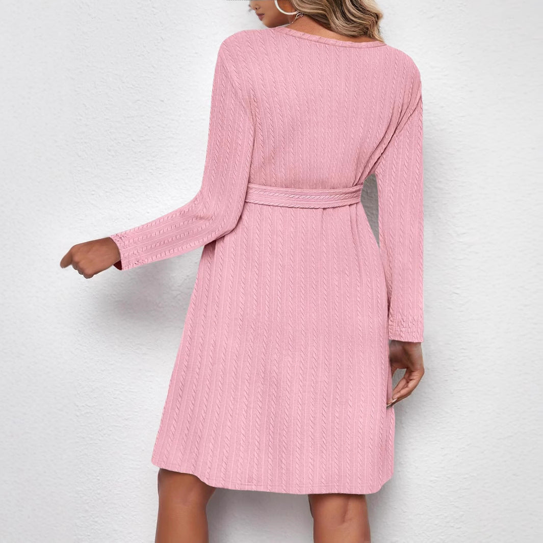 TESSE | Gebreide Jurk met Ceintuur – Zacht, Stretchy & Elegant Kabelpatroon (S t/m XL)