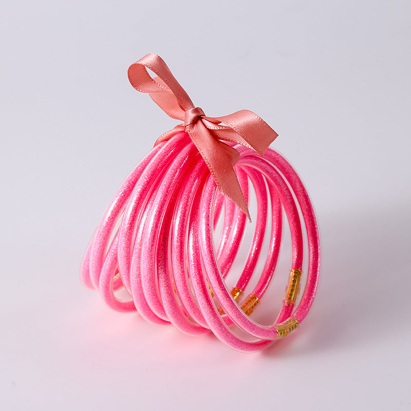 HOLLY | Set van 10 Glanzende Armbanden – Siliconen Glamour in Kleurenmix
