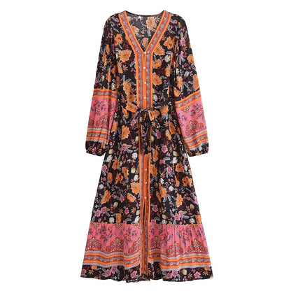VIOLETTE | Boho Maxi Jurk Dames – Lange Zomerjurk met Bloemenprint in Ibiza-Stijl