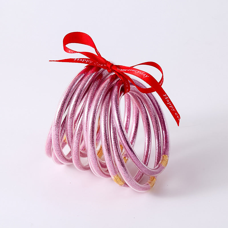 HOLLY | Set van 10 Glanzende Armbanden – Siliconen Glamour in Kleurenmix