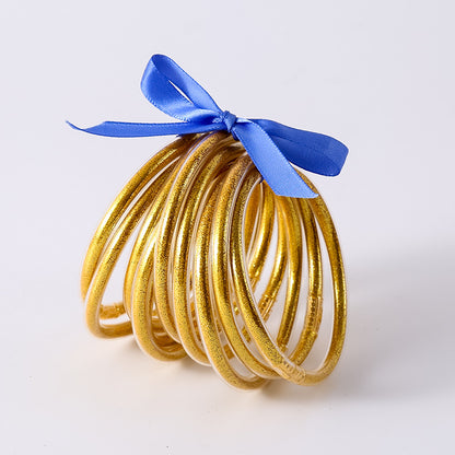 HOLLY | Set van 10 Glanzende Armbanden – Siliconen Glamour in Kleurenmix