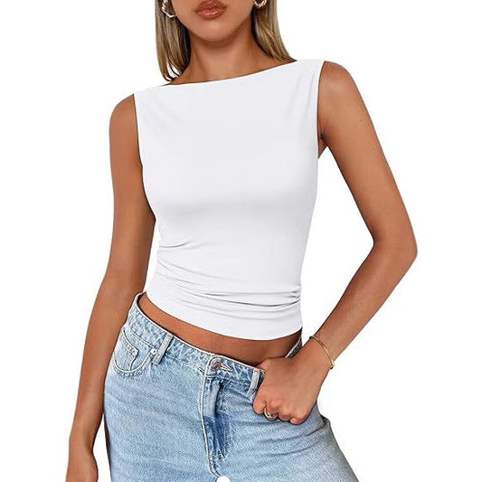 GEORGINA| Mouwloze Fitted Top met Hoge Hals – Minimalistische Dames Top