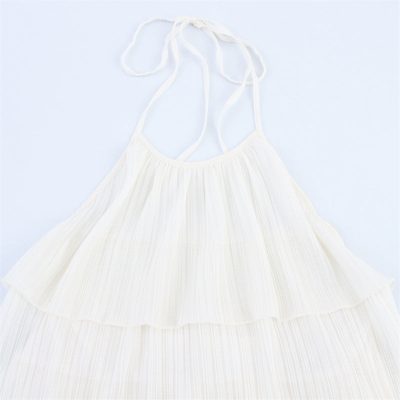CHANELLE | Plissé Halterjurk met Laagjes – Bohemian Chic in Wit