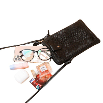 ROMY | Zwarte Crossbody Telefoontas met Slangenprint – Compacte Schoudertas voor Dames
