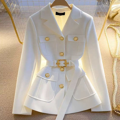 SUUZ | Blazer Dames met Gouden Knopen en Ceintuur – Luxe Getailleerd Jasje