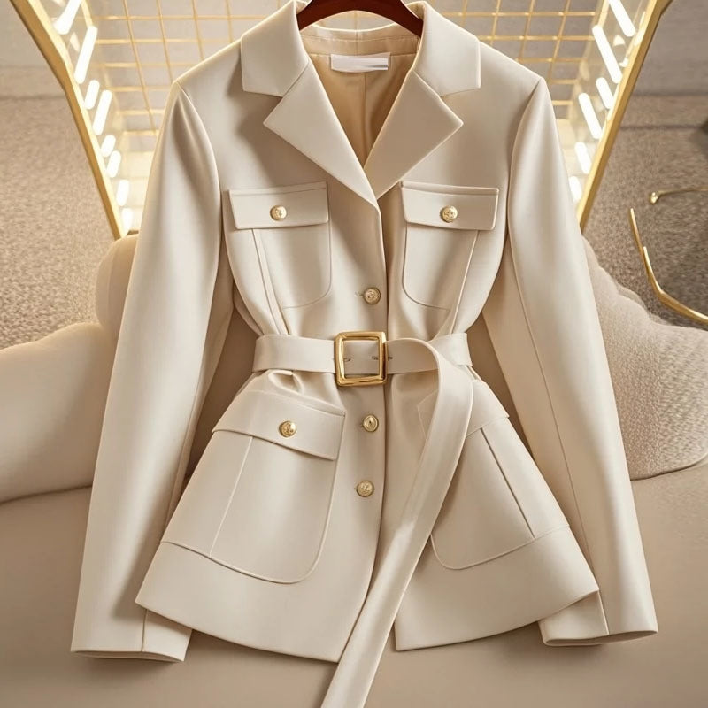 SUUZ | Blazer Dames met Gouden Knopen en Ceintuur – Luxe Getailleerd Jasje