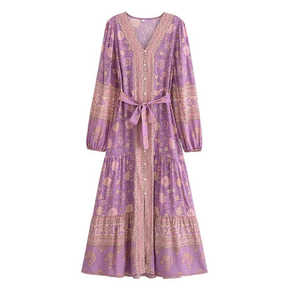 VIOLETTE | Boho Maxi Jurk Dames – Lange Zomerjurk met Bloemenprint in Ibiza-Stijl
