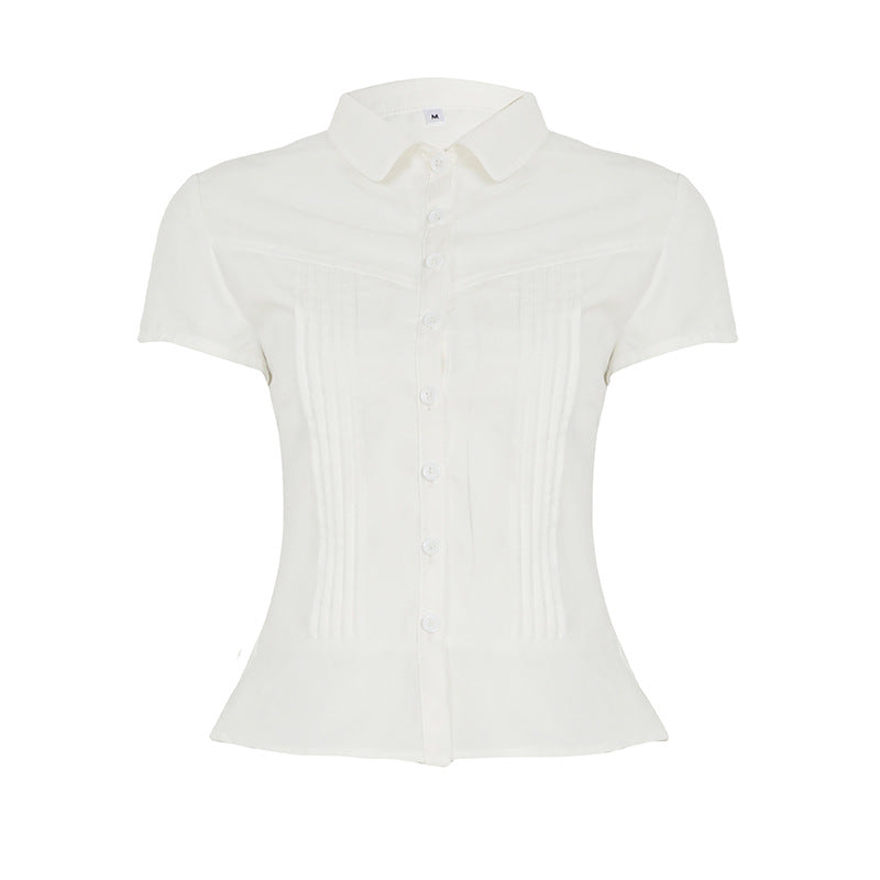 MEGAN | Korte Mouwen Blouse met Plooidetail – Tijdloos, Elegant & Casual-Chic