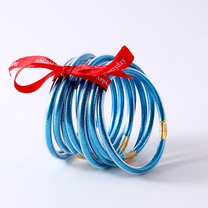 HOLLY | Set van 10 Glanzende Armbanden – Siliconen Glamour in Kleurenmix