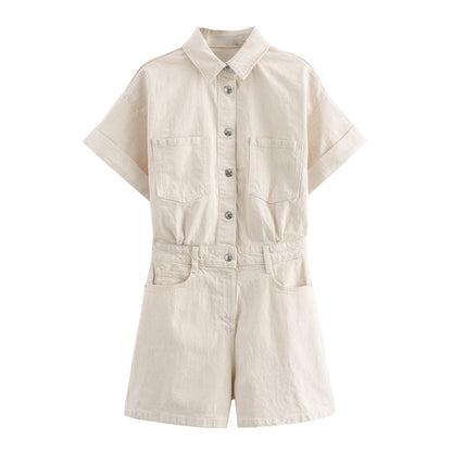 DUNYA | Denim Look Korte Jumpsuit – Stoer & Comfortabel van Katoen