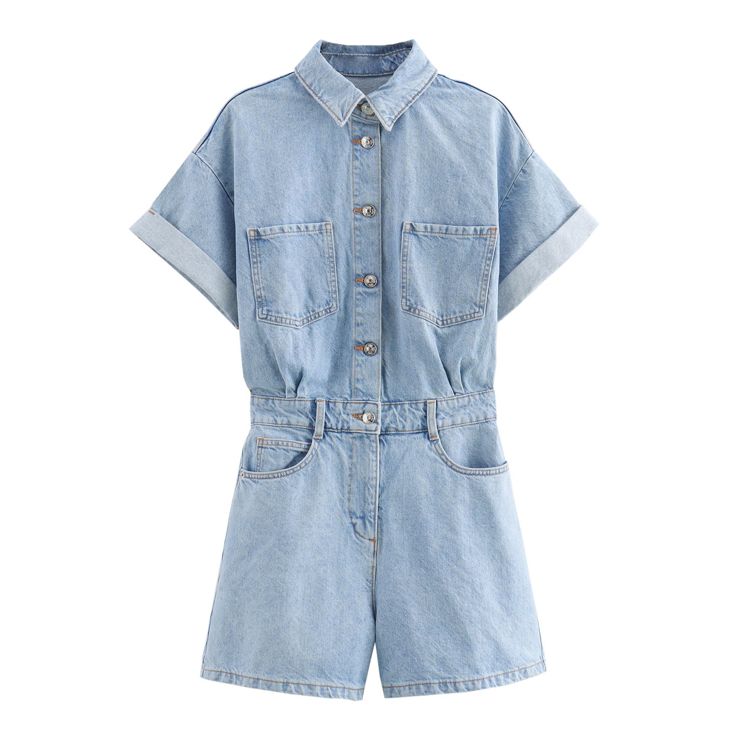DUNYA | Denim Look Korte Jumpsuit – Stoer & Comfortabel van Katoen