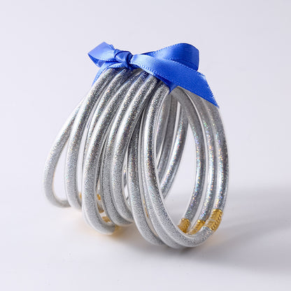 HOLLY | Set van 10 Glanzende Armbanden – Siliconen Glamour in Kleurenmix
