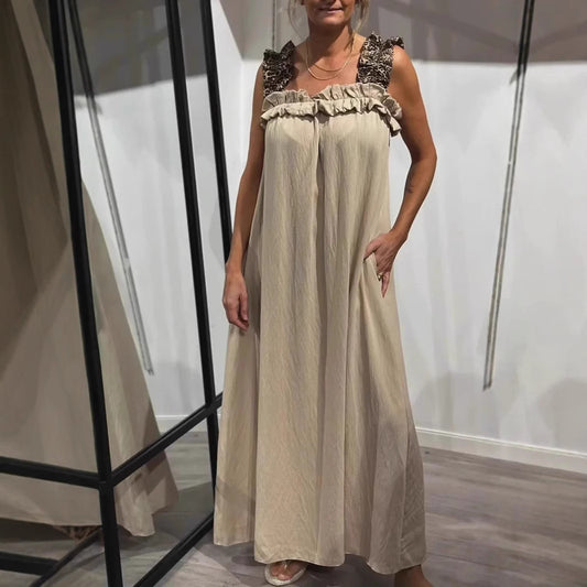 NESS | Maxi Zomerjurk met Panterbandjes – Katoenen Comfort in Stijl