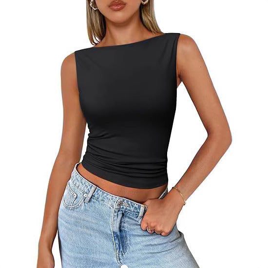 GEORGINA| Mouwloze Fitted Top met Hoge Hals – Minimalistische Dames Top