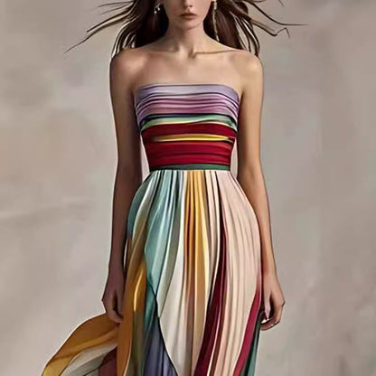BELISE | Strapless Regenboogjurk – Luxe Geplooide Glamour