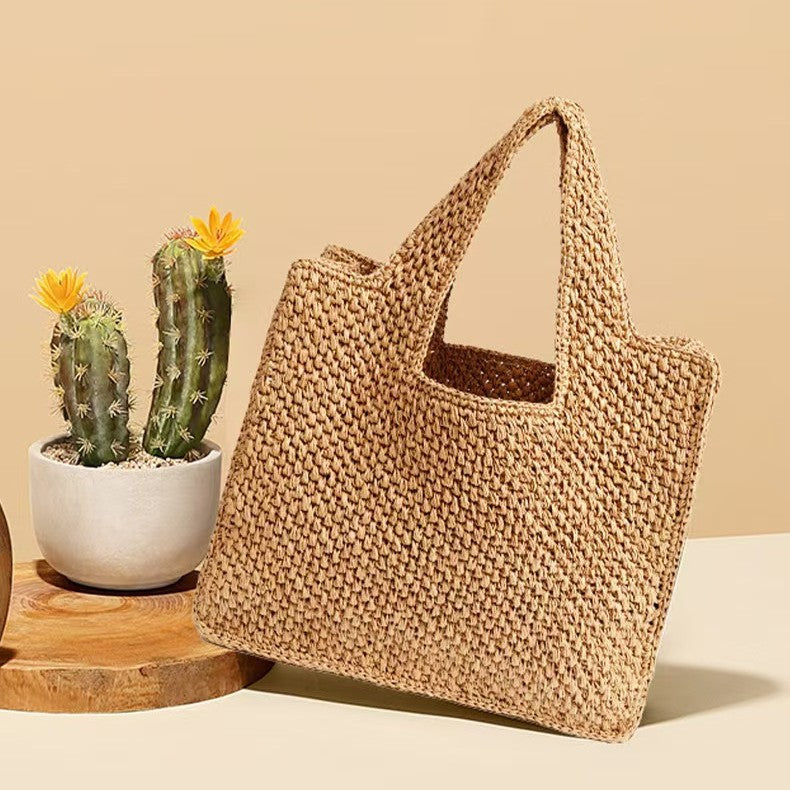 MARGRIET | Vakantie Stro Tote Bag – Gevlochten Commuter Bucket Tas
