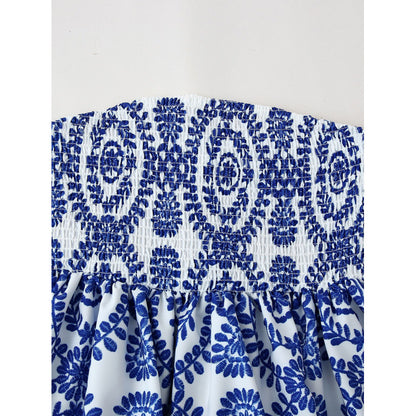 LONE | Strapless Dames Top met Blauwe Boho-Print – Luchtige Zomerse Eyecatcher