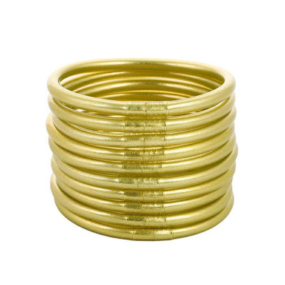 LIZZ | Gouden Bangle Armbanden Set – Siliconen Glamour