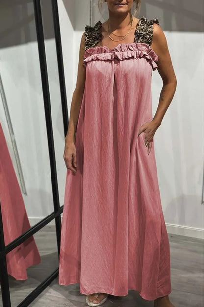 NESS | Maxi Zomerjurk met Panterbandjes – Katoenen Comfort in Stijl