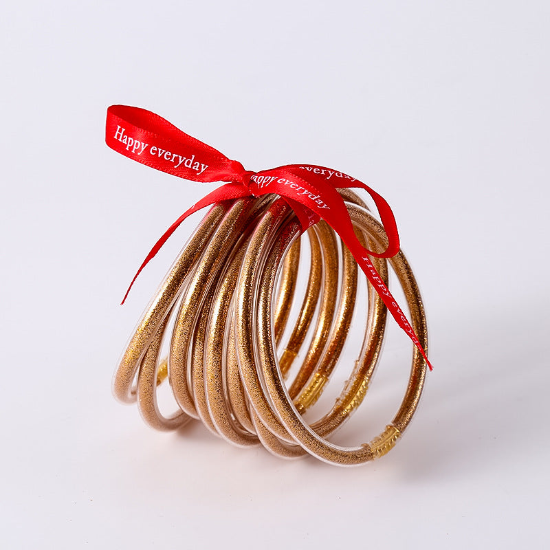 HOLLY | Set van 10 Glanzende Armbanden – Siliconen Glamour in Kleurenmix