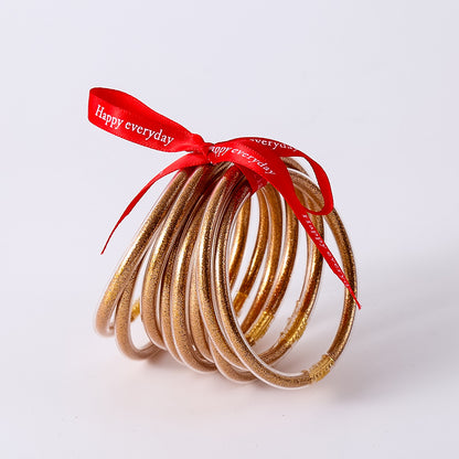 HOLLY | Set van 10 Glanzende Armbanden – Siliconen Glamour in Kleurenmix