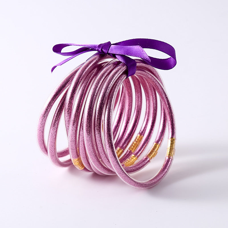 HOLLY | Set van 10 Glanzende Armbanden – Siliconen Glamour in Kleurenmix