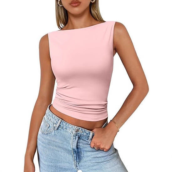 GEORGINA| Mouwloze Fitted Top met Hoge Hals – Minimalistische Dames Top
