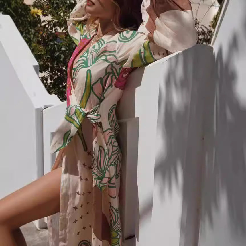 PALOMA | Maxi Zomerjurk met Botanische Print en Split – Boho Strandjurk Dames